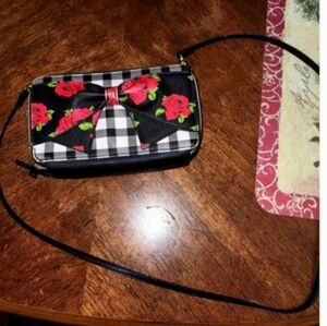 Vintage betsey johnson plaid rose crossbody wallet